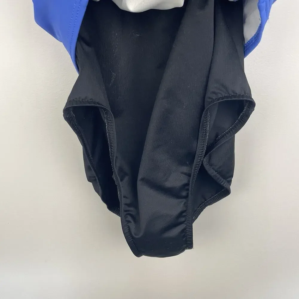 Miraclesuit One Piece Swimsuit Sz 12 Black Blue Overlay Ruched Slimming Strappy